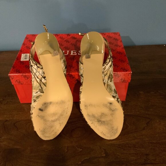 Guess Elegant 2 Yellow Multi Peep Toe Satin Heel Size 9 - Picture 3 of 6